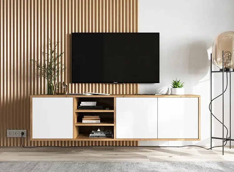 Wisząca szafka rtv dąb wotan + biały S1-C56