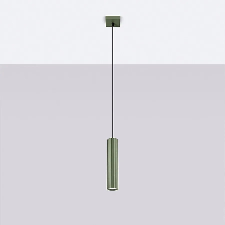 Lampa wisząca minimalistyczny Gloow, aluminium - 1 źródło światła 4000K - L.8 x H.118 cm - zielony oliwkowy