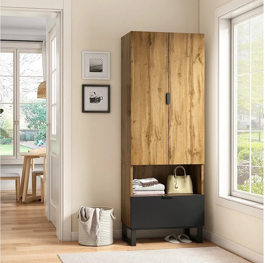 Hol wejściowy z 2 drzwiami, 1 wnęką i 1 szufladą - Płyta wiórowa - Naturalna