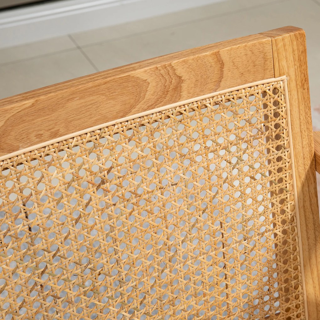 HOMCOM Egzotyczny Fotel Tapicerowany, Drewno Kauczukowe, Poduszka o Wyglądzie Lnu, 63D x 69S x 78W cm, Kremowy | Aosom PL