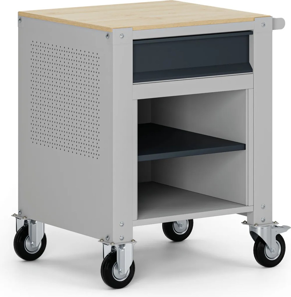 Mobilny kontener G9, 1 półka, 1 szuflada, 675 x 595 x 865-1130 mm, szary/grafitowy