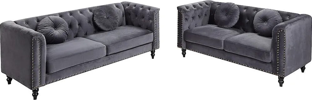 Kanapa 3- i 2-osobowa TURNER z weluru – kolor antracytowy