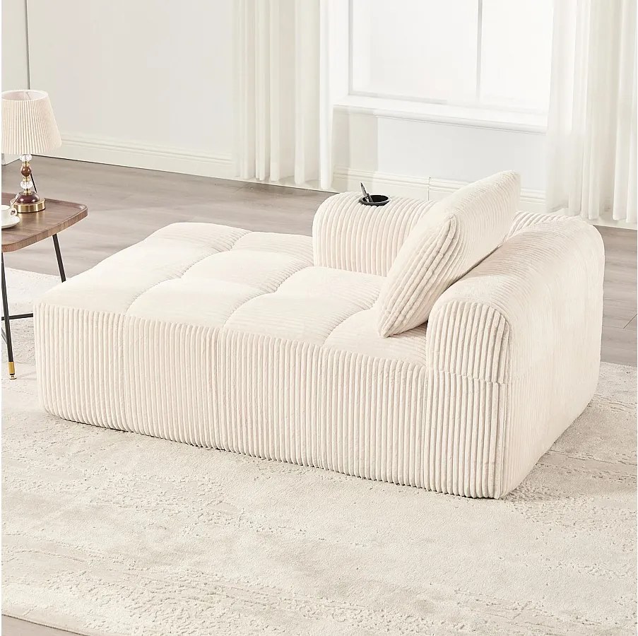 Wygodna sofa rozkładana - 158 x 93 x 61 cm - nie wymaga montażu - z poduszkami oparcia + kieszeń - aksamitna - beżowa