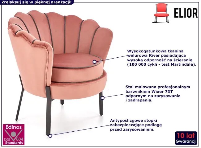 Różowy fotel wypoczynkowy muszelka - Viler