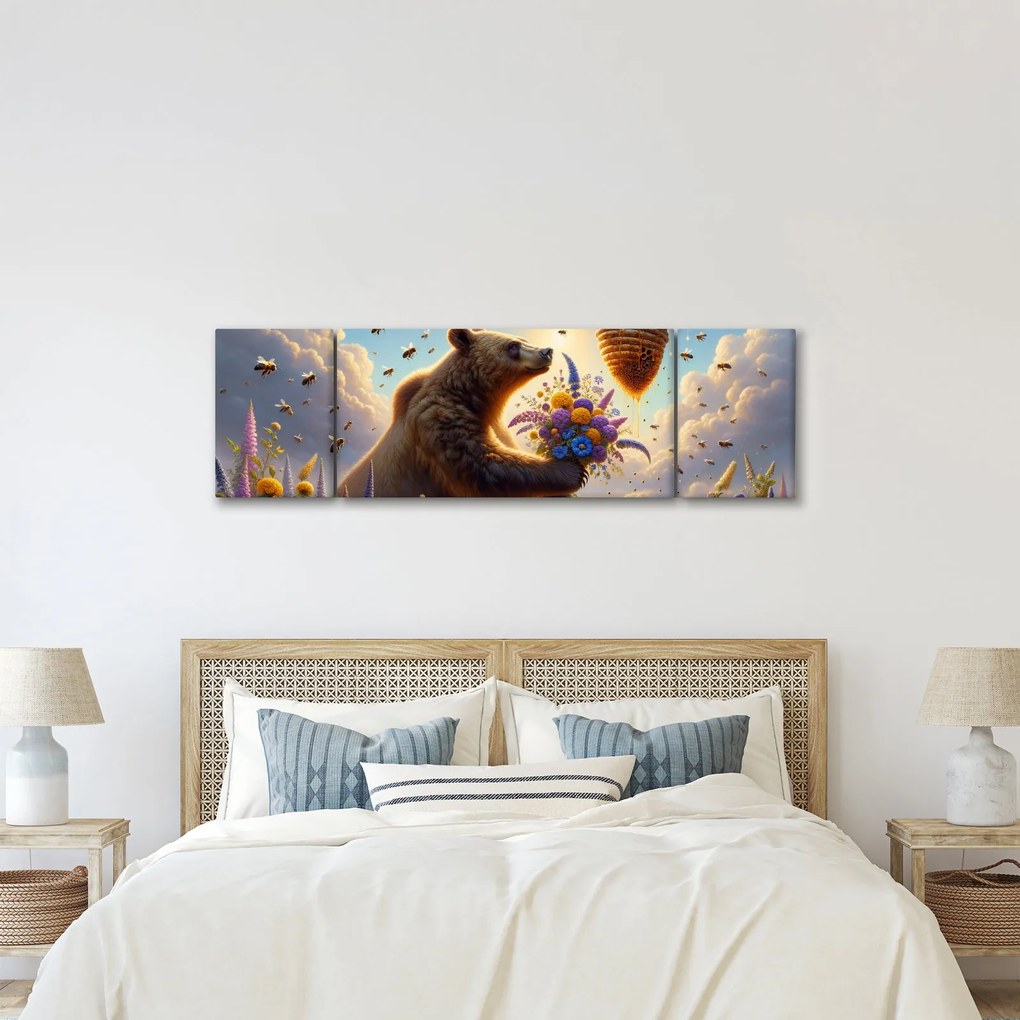 Obraz - Niedźwiedź i pszczoły (170x50 cm)