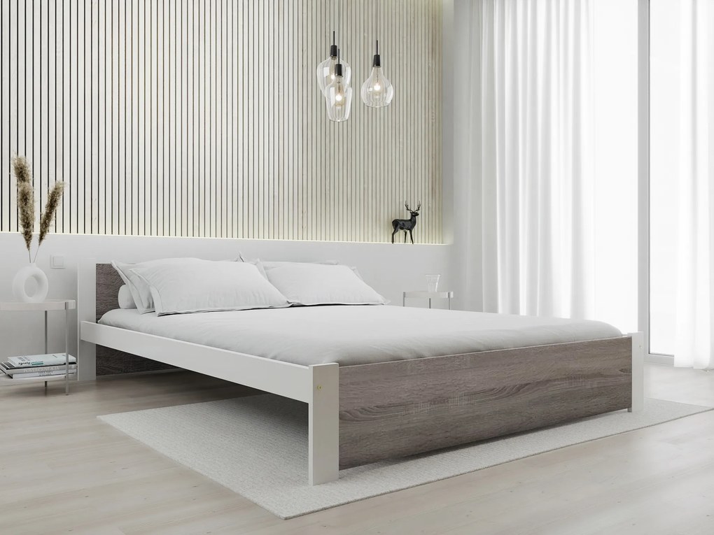 Łóżko IKAROS 140 x 200 cm, biały/dąb truflowy Stelaż: Ze stelażem listwowym elastycznym, Materac: Materac Coco Maxi 20 cm