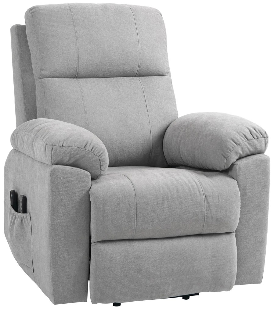 HOMCOM Fotel masażer dla seniorów z funkcją wstawania 8 punktów masażu pilot boczne kieszenie szary 89cm x 99cm x 103cm | Aosom PL