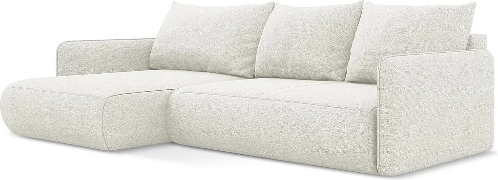 Narożnik lewostronny z funkcją spania - z tkaniny szenilowej - biały - NANEA