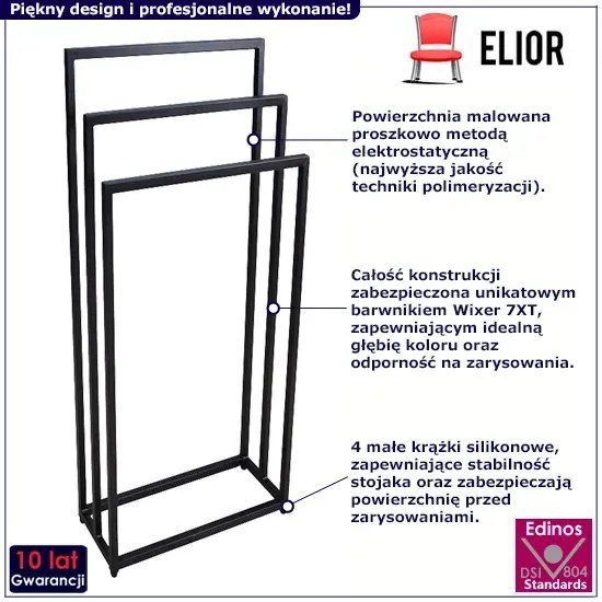 Czarny stojący wieszak na ręczniki 45 cm - Kardik 3X