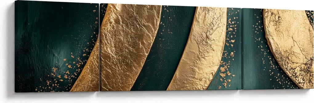 Obraz - Zielona abstrakcja ze złotem I. (170x50 cm)