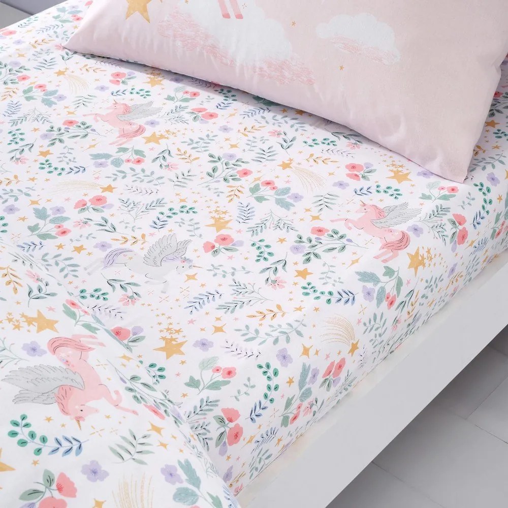 Prześcieradło dziecięce dwuosobowe z gumką 135x190 cm Fairytale Unicorn – Catherine Lansfield