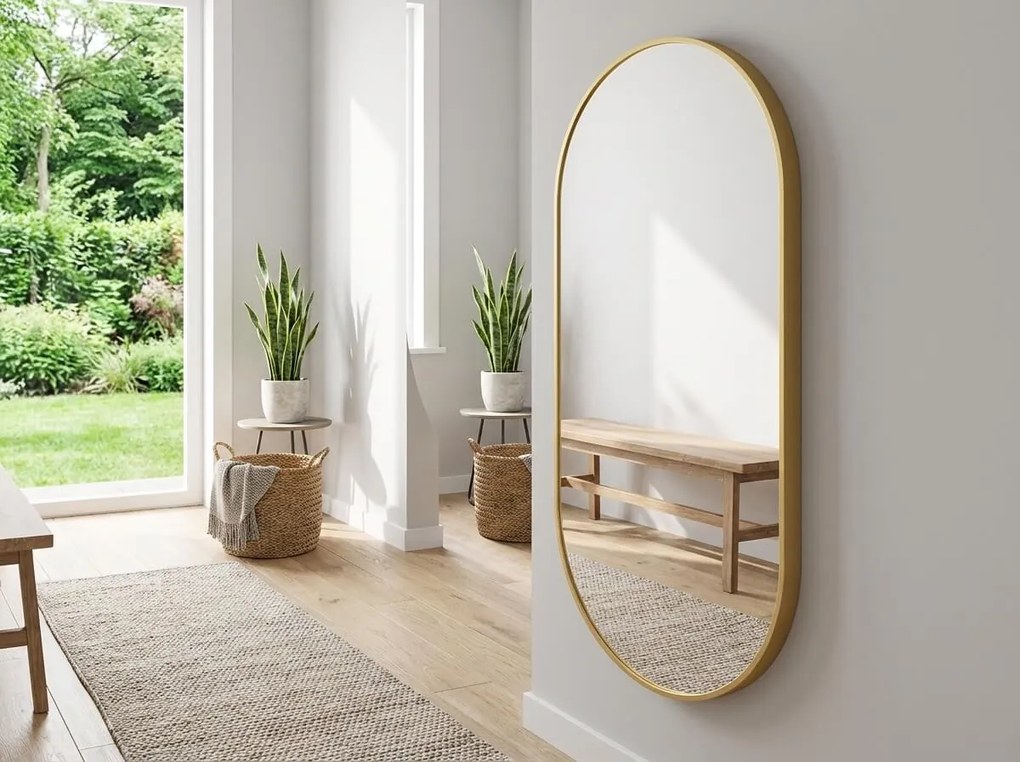 Owalne lustro na ścianę OLVANI 100x50 cm ze złotą ramą
