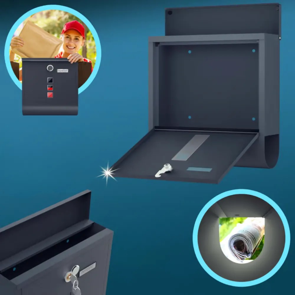 Monzana Skrzynka pocztowa z tubą na gazety POST, 30,5x10x33,5cm, antracyt