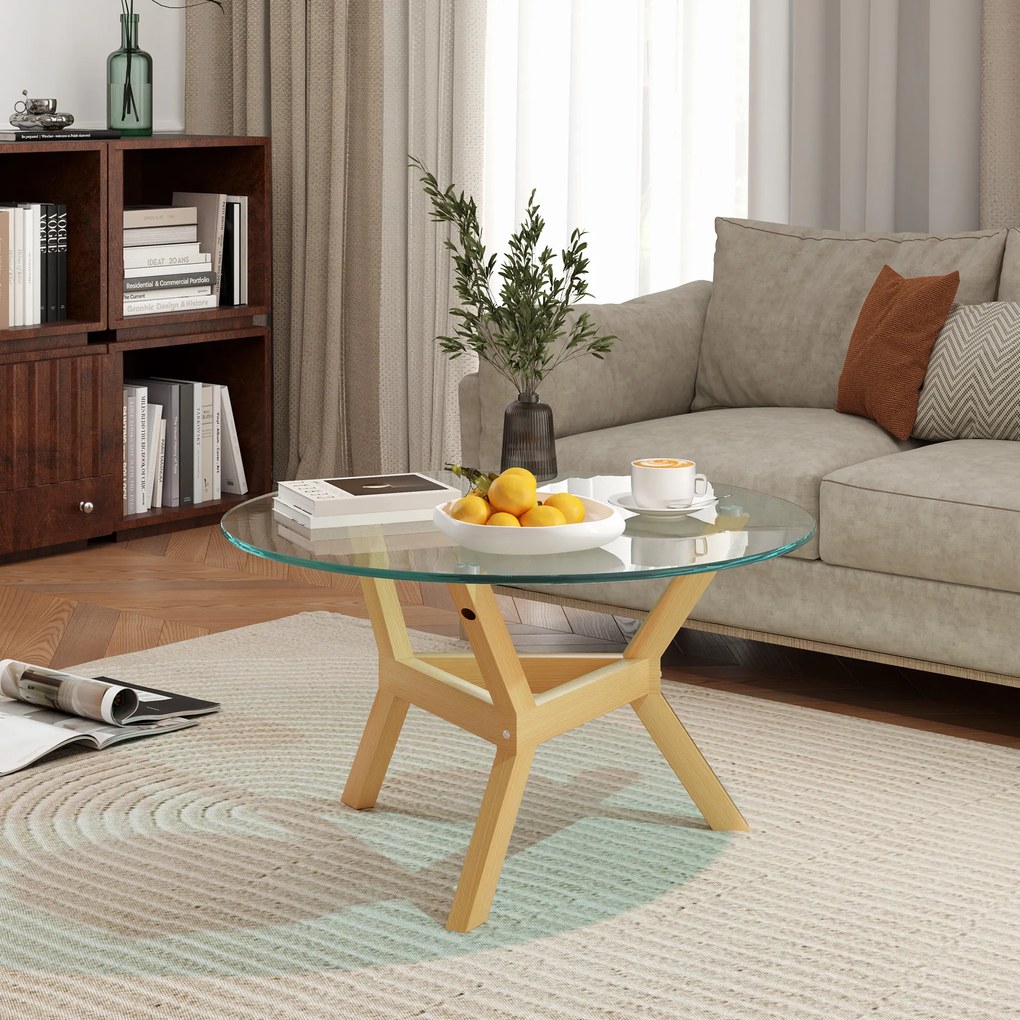 HOMCOM Okrągły stolik pomocniczy z hartowanego szkła z regulowanymi podkładkami pod nogi i stelażem ze stali, do salonu, sypialni