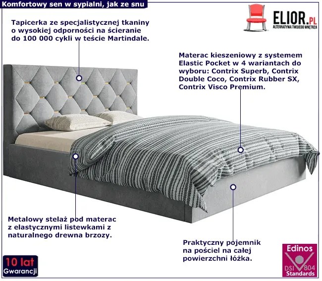 Dwuosobowe łóżko z zagłówkiem 140x200 Noble 3X - 36 kolorów