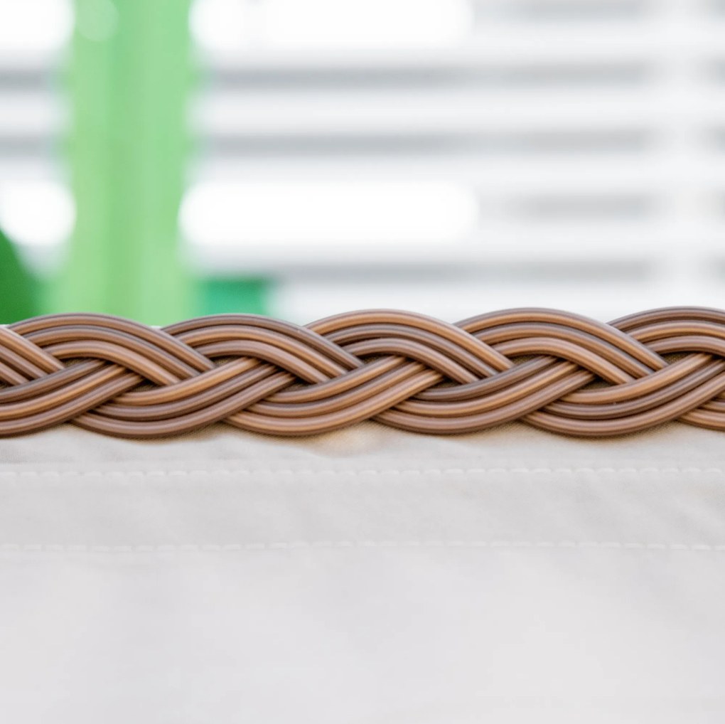 Outsunny Leżak plażowy dla 3 osób z daszkiem, 2 składanymi stolikami, podnóżkiem, chaise longue, 5-stopniowym oparciem, XXL, Polyrattan, naturalny, 150 x 79 x 160 cm