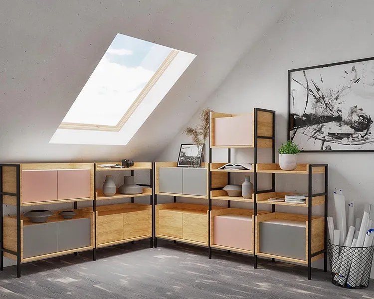 Regał modułowy hikora + szary przykurzony F4-M65