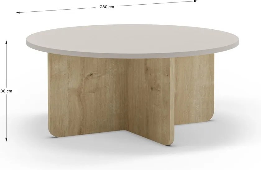 Kremowy/w naturalnym kolorze okrągły stolik w dekorze dębu ø 80 cm Hillary – Marckeric