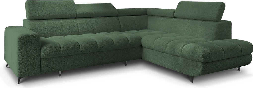 Masseno Narożnik MORIVA z funkcją spania i pojemnikiem na pościel Narozniki L, Rozkładana sofa - Zielony, QUELLE 37