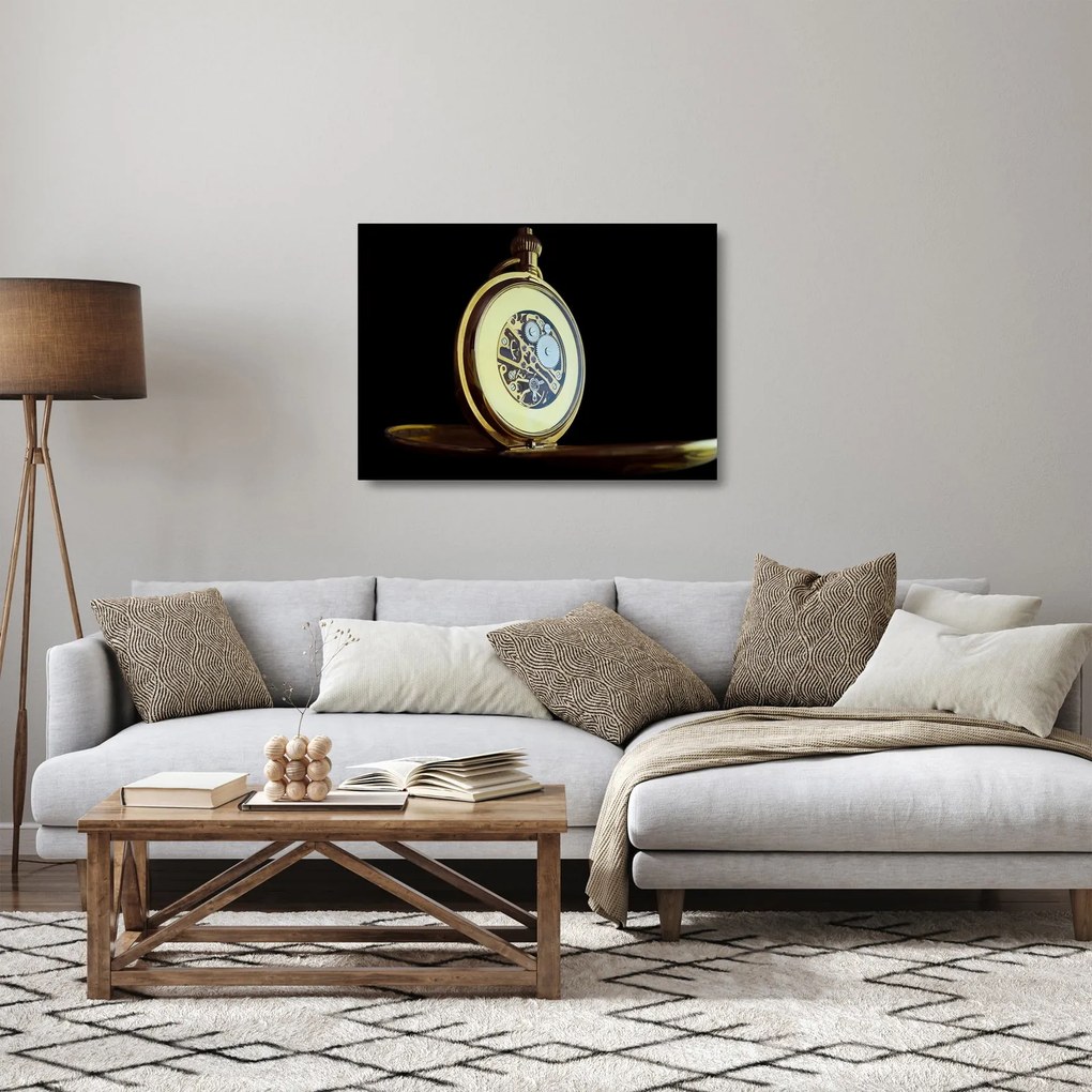 Obraz na szkle - złoty zegarek kieszonkowy (70x50 cm)