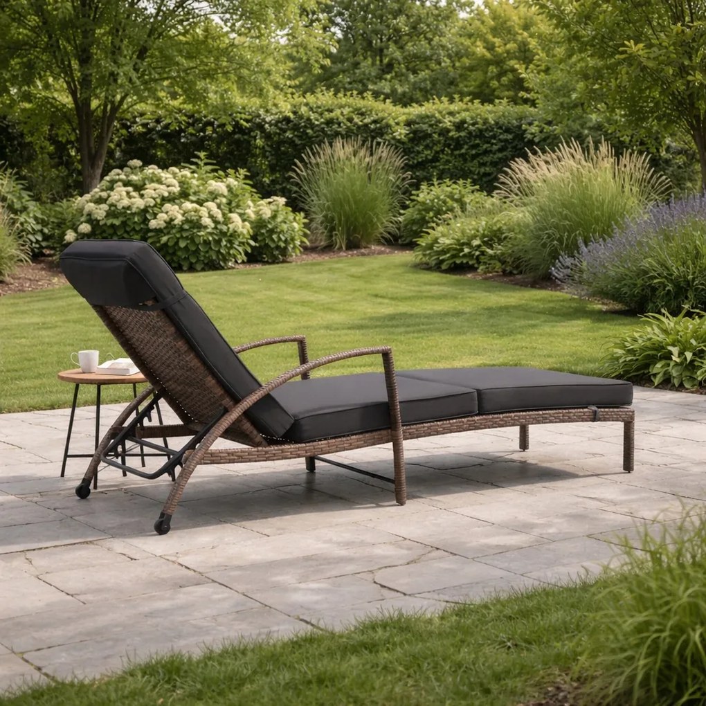 Zestaw 2 leżaków ogrodowych technorattan Ravello, jasny brąz, poduszki szare