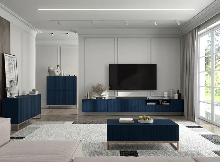 Granatowy stolik kawowy z lamelami G9-Z34