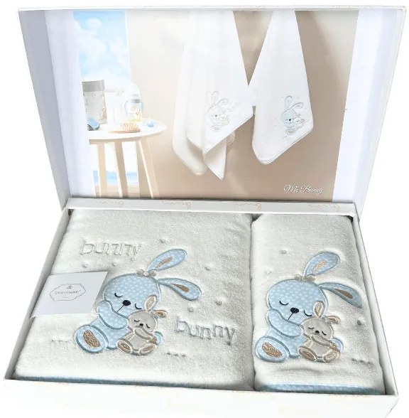 Podarunkowy zestaw ręczników dla dzieci BUNNY, 2 szt Niebieski
