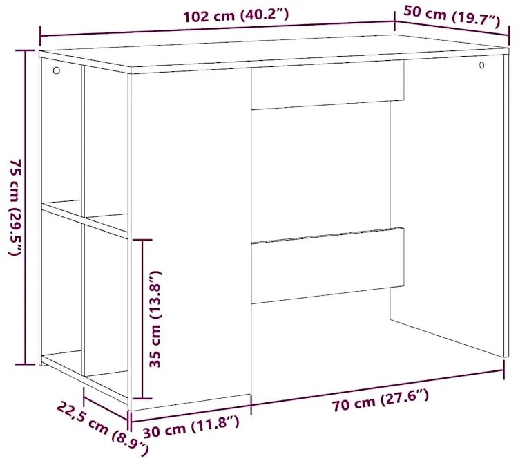 Szare biurko z regałem w kolorze beton H3-G07