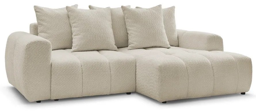 Beżowy rozkładany/ze schowkiem narożnik z materiału bouclé (prawostronny/z szezlongiem) Roxelane – Bobochic Paris
