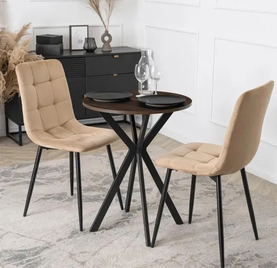 Stylowy stolik na czarnej nodze orzech + czarny 60cm L7-R17
