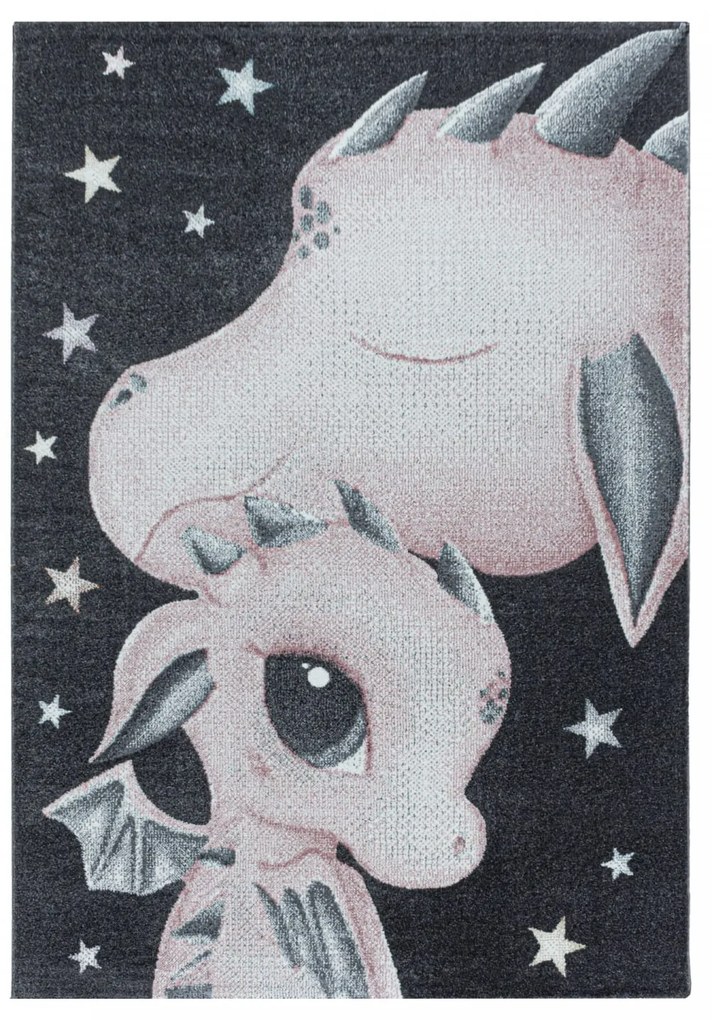 Dywan dziecięcy Funny Smoczki różowo-szary 140 cm x 200 cm