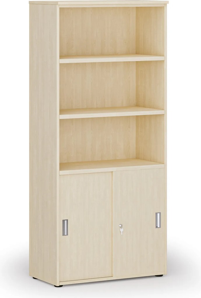 Szafa biurowa kombinowana PRIMO WOOD, drzwi przesuwne na 2 poziomach, 800 x 420 x 1781 mm, brzoza