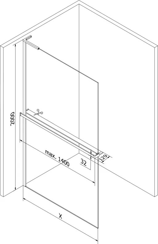 Mexen Kioto+ L ścianka prysznicowa z półką Walk-in 80 x 200 cm, grafit, czarna - 800-080-123-70-40