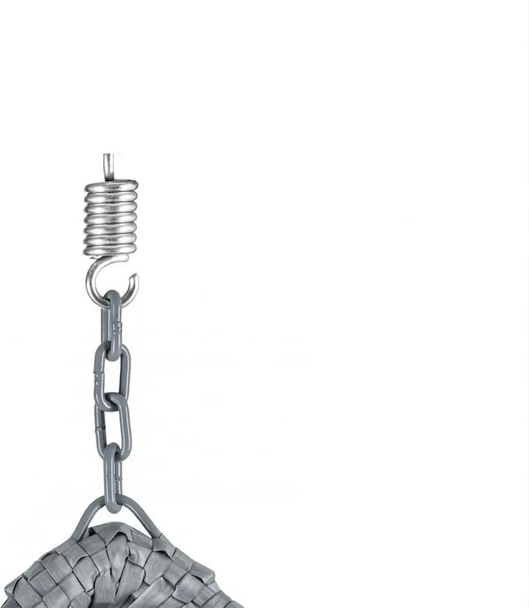 Szare wiszące krzesło KOKON bez stojaka, zielono-biała poduszka