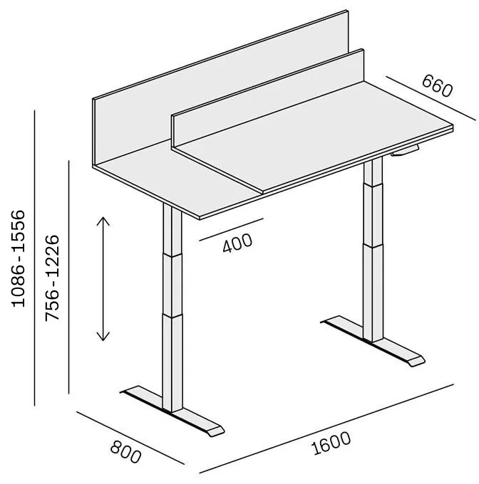 Biurko SINGLE LAYERS, przesuwny blat, z przegrodami, regulowane nogi, biały