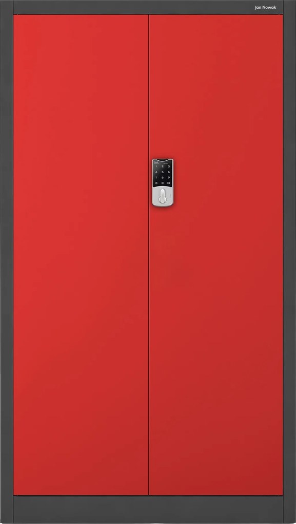 Szafa biurowa metalowa z zamkiem na szyfr antracytowo-czerwona, 900x1850x400 mm: DANIEL
