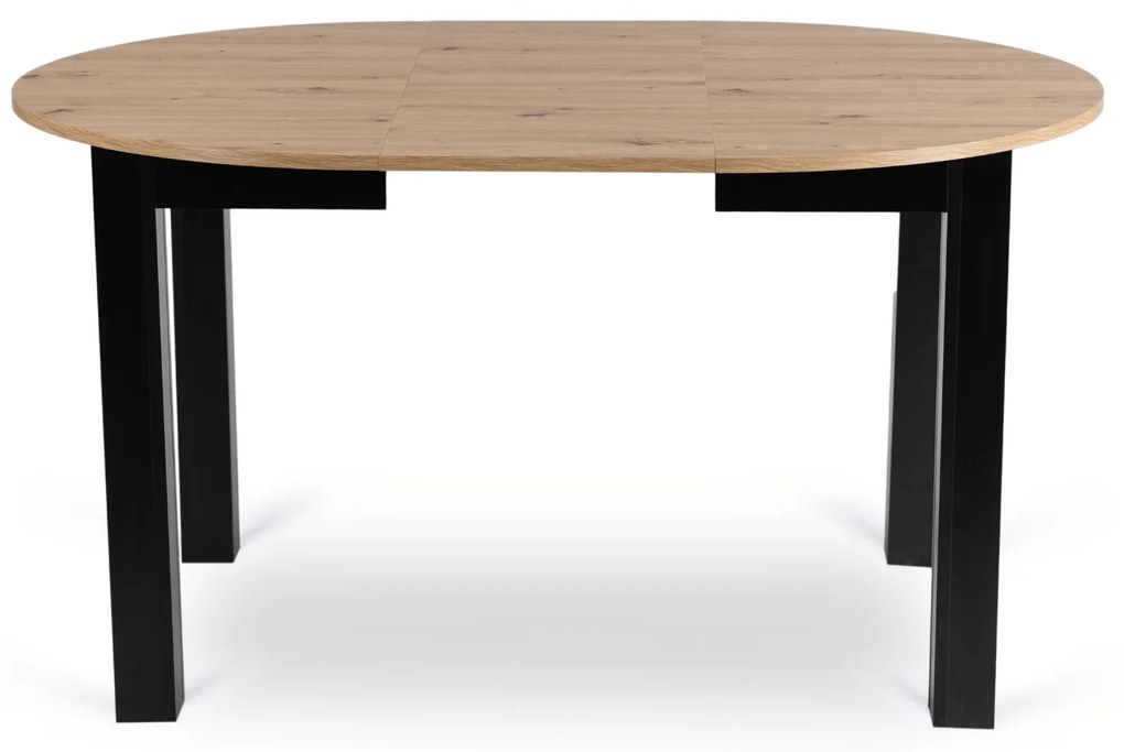 Zestaw Stół Okrągły Rozkładany HARRY 102-142 cm Dąb Artisan/Czarny i 6 Krzeseł Tapicerowanych ROBIN Szarych Nowoczesnych
