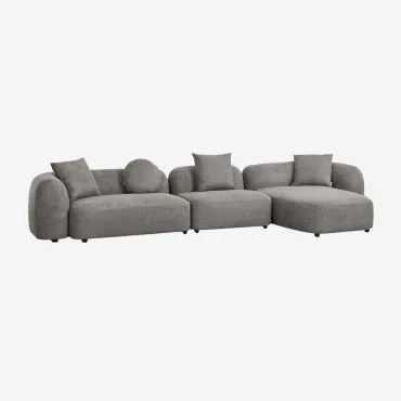Modułowa Sofa Z Szezlongiem Prawym, 3-częściowa, Z Tkaniny Coco Chenille Granitowo-szara Gruba Tkanina Szenilowa - Sklum
