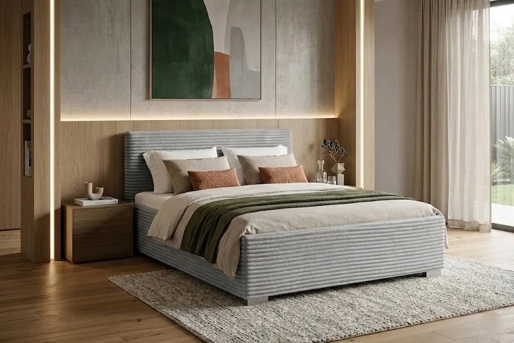 Łóżko LUCI 160x200 cm Jasny szary Z materacem