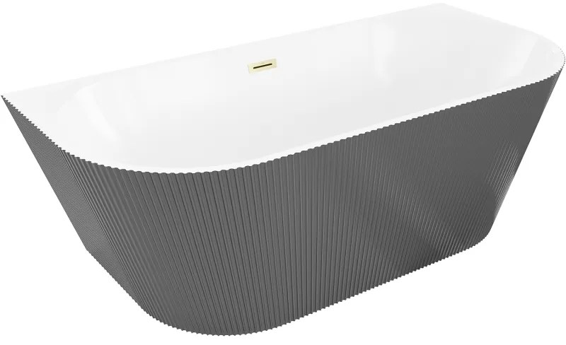 Mexen Oris wanna wolnostojąca przyścienna ryflowana 170 x 80 cm, biała/szara, przelew złoty szczotkowany - 52871708062-55