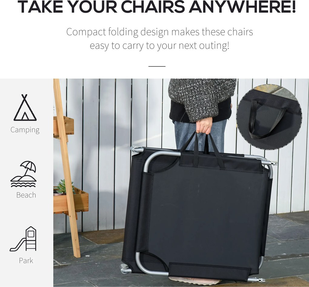 Outsunny Leżak Plażowy Czarny z Regulowanym Oparciem Składany Idealny na Balkon i Taras do 120 kg | Aosom PL