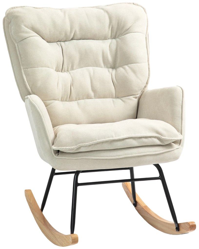 HOMCOM Fotel bujany, szerokie siedzisko, wysokie oparcie, rama bukowa, do 120 kg, Beżowy