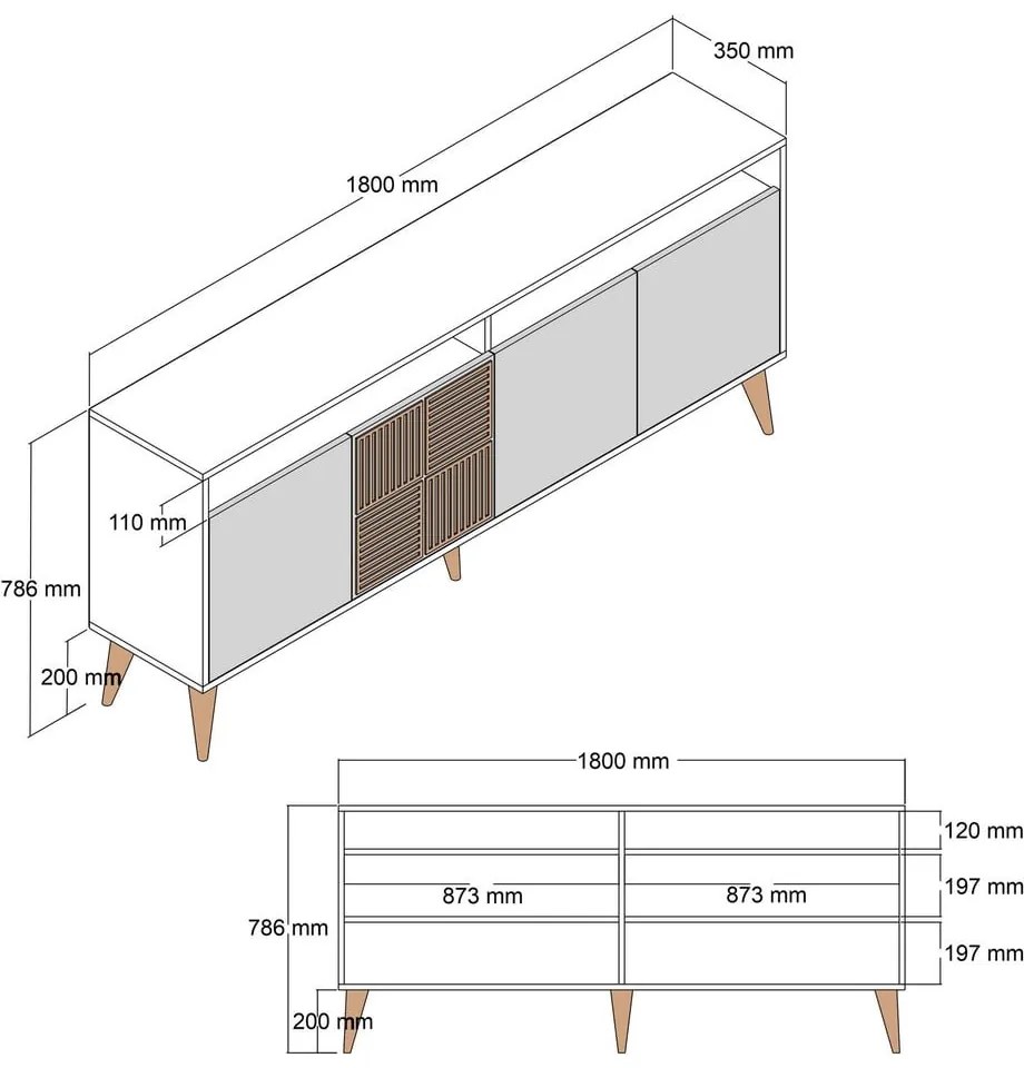 Kremowa niska komoda w dekorze orzecha 180x79 cm Milan – Kalune Design