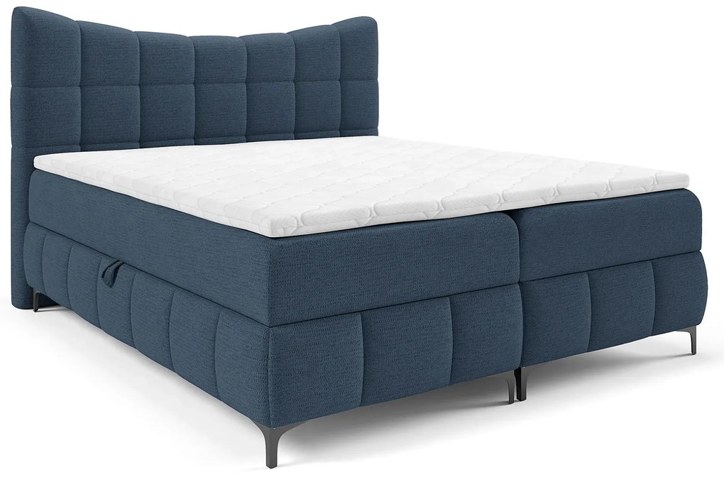 Granatowe łóżko kontynentalne z pojemnikiem 5 rozmiarów A5-M35