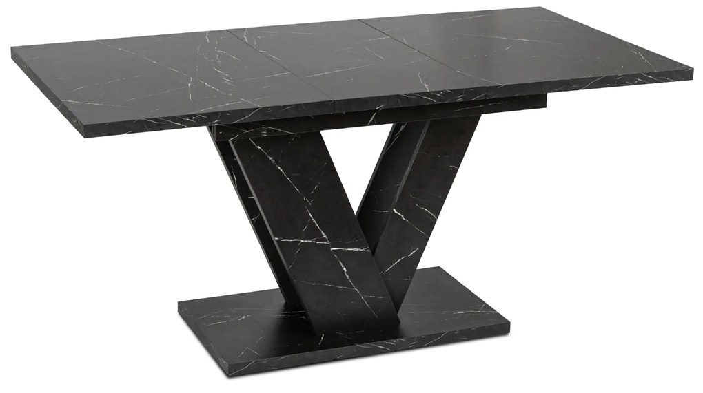 Zestaw Stół Prostokątny Rozkładany CLARK 120-160 cm Czarny Marmur i 4 Krzesła Tapicerowane CORK Czarne Welurowe Loft