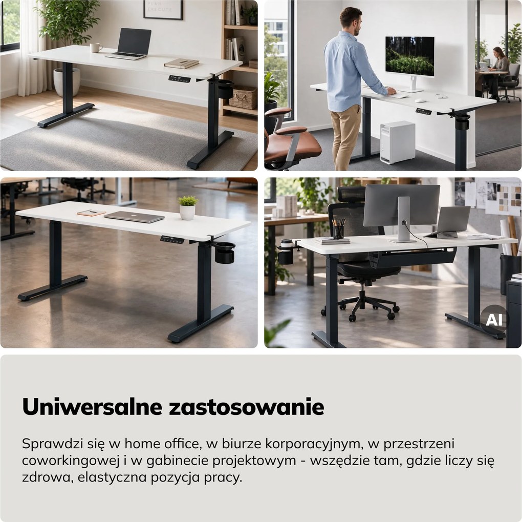 Biurko elektryczne z regulacją wysokości ergonomiczne antracytowo-białe, 1600x800 mm: ARIA