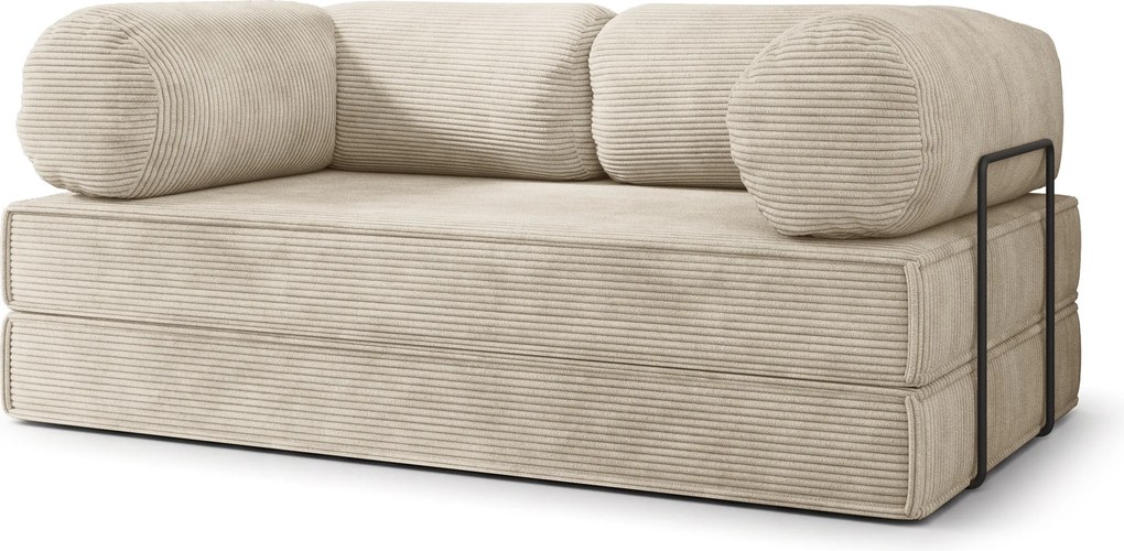 Masseno Sofa piankowa ALVIO z funkcją spania, Kanapa z pianki do salonu, Bezmontażowa, Tkanina sztruksowa – Kremowy POSO 100