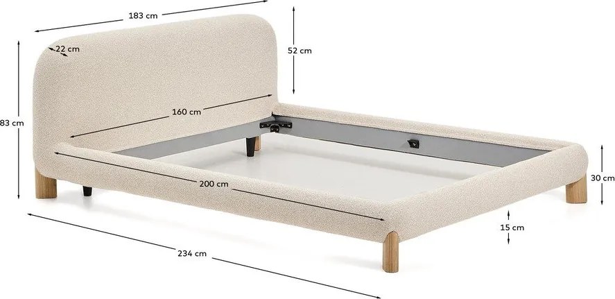 Beżowe tapicerowane łóżko dwuosobowe bez stelaża 180x200 cm Odina – Kave Home