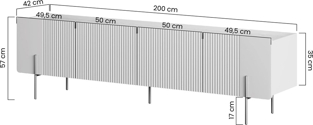 Szafka RTV Malmi 200 cm - kaszmir / złote nóżki