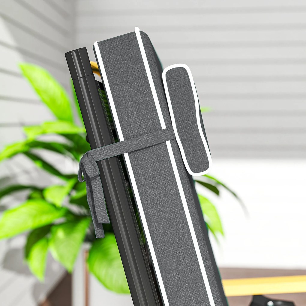 Outsunny Poduszka na siedzisko 120 x 47 x 9,5 cm odporna na wodę z paskami, zagłówek, UPF50+ Ciemnoszara